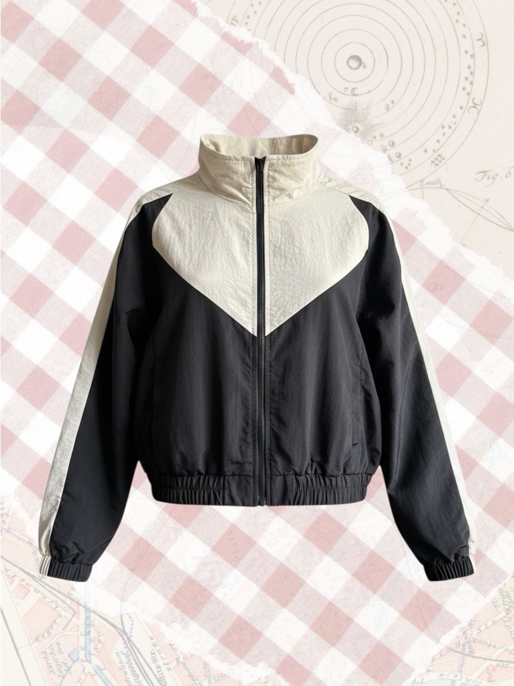 Women's Cropped Colorblock Jacket - Black & Cream